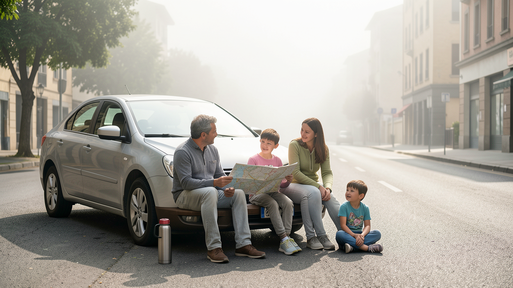 Imagen editorial realista sobre paradas útiles en viajes por carretera